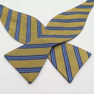 Croft & Barrow Bow Tie Gold Blue Striped 2.25" Wide Self Tie Silk Polyester